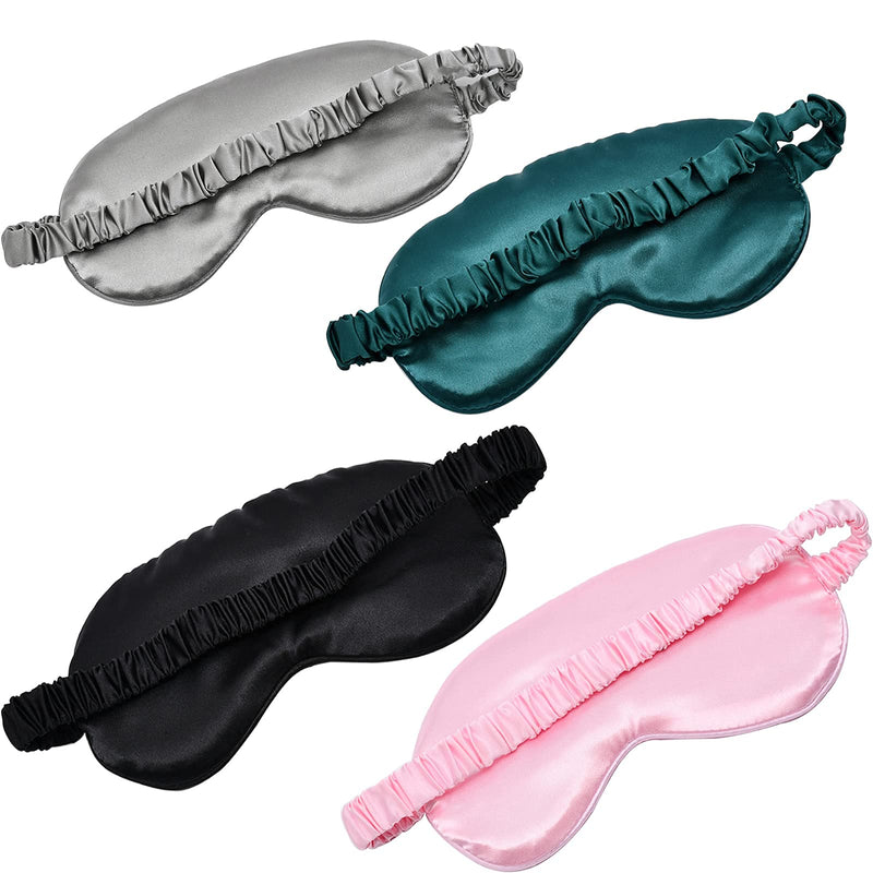 [Australia] - Sleep Mask 4 Pack Silk Eye Cover Soft Satin Blindfold Elastic Strap Night Eyeshade Travel Nap for Women Men Black, Silver, Pink and Dark Green 