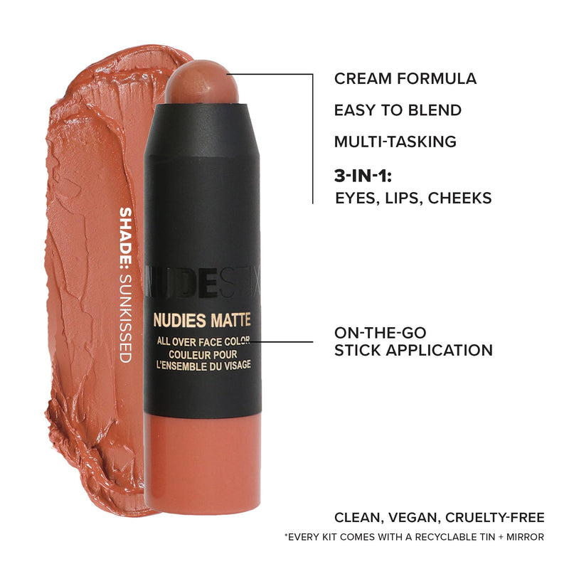 [Australia] - Nudestix Sunkissed Nudes Mini Kit – 3-Piece Cream Blush, Bronzer & Glossy Lip Set for Cheeks, Eyes & Lips | Travel-Size, Multi-Use, Vegan Makeup for a Fresh Beachy Glow 