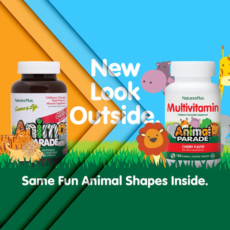 [Australia] - Natures Plus Animal Parade Children's Chewable Multivitamin - Cherry Flavor - 180 Animal-Shaped Tablets - Promotes Health & Well-being - Vegetarian, Gluten Free - 90 Servings 1 Count (Pack of 1) 