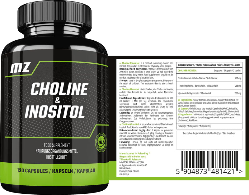 [Australia] - Choline and Inositol 1200 mg per serving - 120 capsules - 2 month supply - nutritional supplement from MZ capsule 120 pieces (pack of 1) 