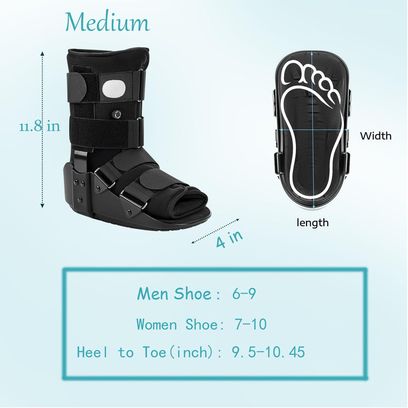 [Australia] - Medibot Advanced Walking Boot for Ankle Injuries & Fractures Adjustable Air Splint with Pump, Medium Black, Fits Shoe Size 6-10'', Men and Women 
