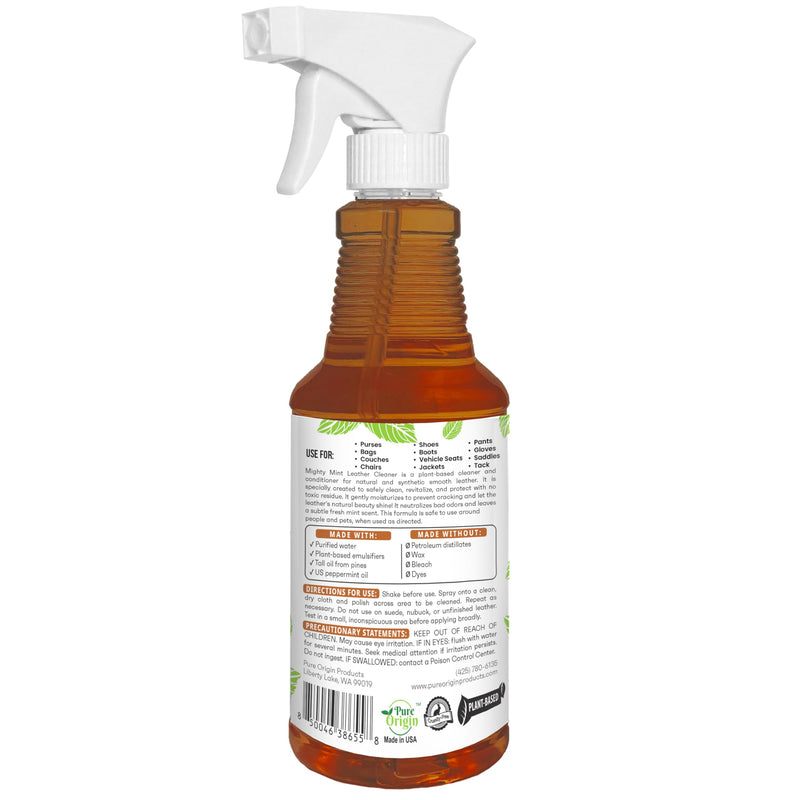 [Australia] - Mighty Mint Leather Cleaner and Conditioner, Plant-Based, Hydrating Spray to Clean and Protect Leather Items, Natural Peppermint Scent, 16oz 