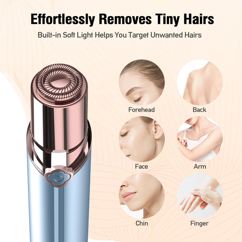 [Australia] - Facial Hair Remover for Women, Rechargeable Face Shavers for Women,Included 2 x Replacement Heads, Upper Lip, Chin, Face Hair Remover Peach Fuzz Remover Blue+2 Heads 
