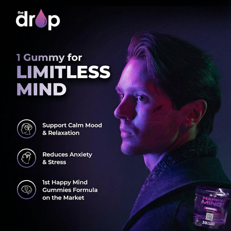 Happy Mind Gummies - Lions Mane & Ashwagandha 5 in 1 Gummies for Stress and Mood Support, Vitamin B5 & Zinc, No Artificial Flavours - Focus - Helps with Cortisol & Anxiety