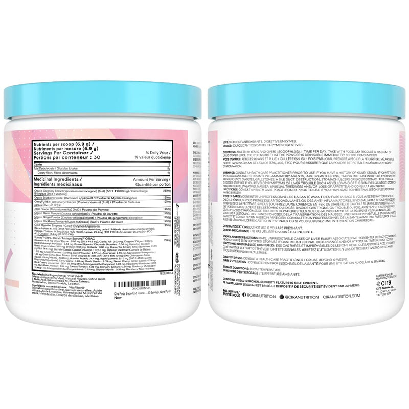 Cira Glow-Getter Reds Superfood Powder - Antioxidants & Polyphenols for Increased Energy & Gut Health - 30 Servings, Aloha Punch