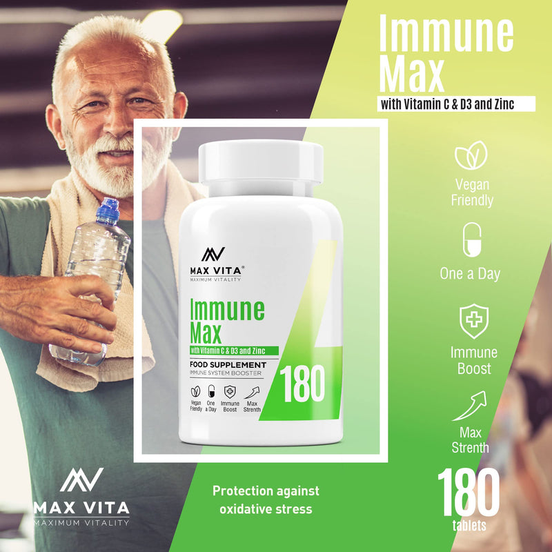 Vitamin C with Zinc 15mg & Vitamin D3 2000IU Multivitamin for Men & Women Immune Booster Strong Bones Teeth - 180 Vegan & Vegetarian Tablets Made in The UK