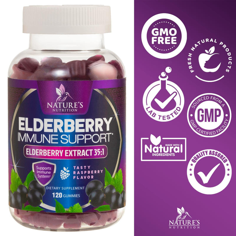 [Australia] - Nature’s Sambucus Elderberry Gummies, Immune Support for Kids and Adults, Super Concentrated 35:1 Extract, Equivalent to 4200mg of Elderberries - Black Elderberry Vitamin Supplement - 120 Gummies 120 Count (Pack of 1) 