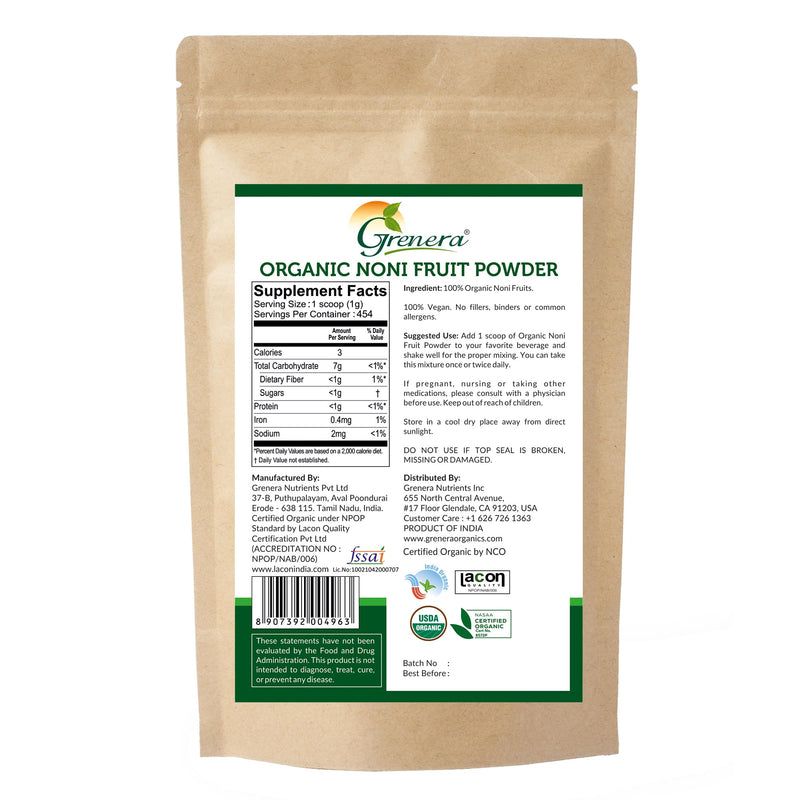 [Australia] - Grenera Organic Noni Fruit Powder, 1 lb (454 g) ‚Äì Organic, Non ‚Äì GMO, Gluten Free 