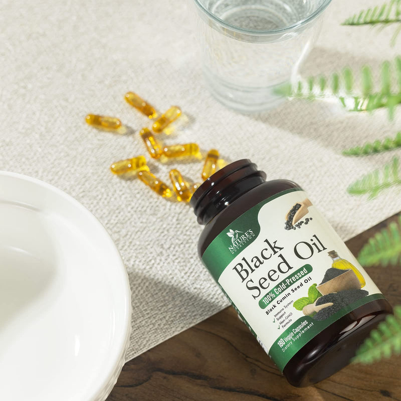 [Australia] - Black Seed Oil Capsules 1000mg - Vegan Cold-Pressed Nigella Sativa Black Seed Oil, Nature's Pure Black Cumin Seed Oil for Immune, Hair and Brain Support, Non-GMO - 180 Capsules 180 Count (Pack of 1) 