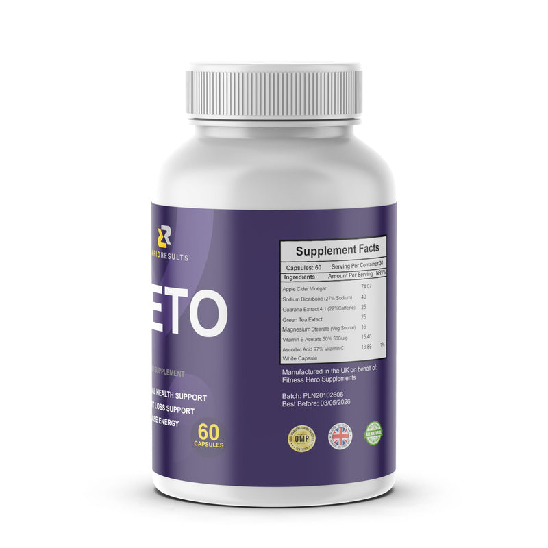 Rapid Results Keto - Best Weight Management Capsules - Natural Ingredients - Support for Men & Women- 1 Month Supply - Fitness Hero Supplements