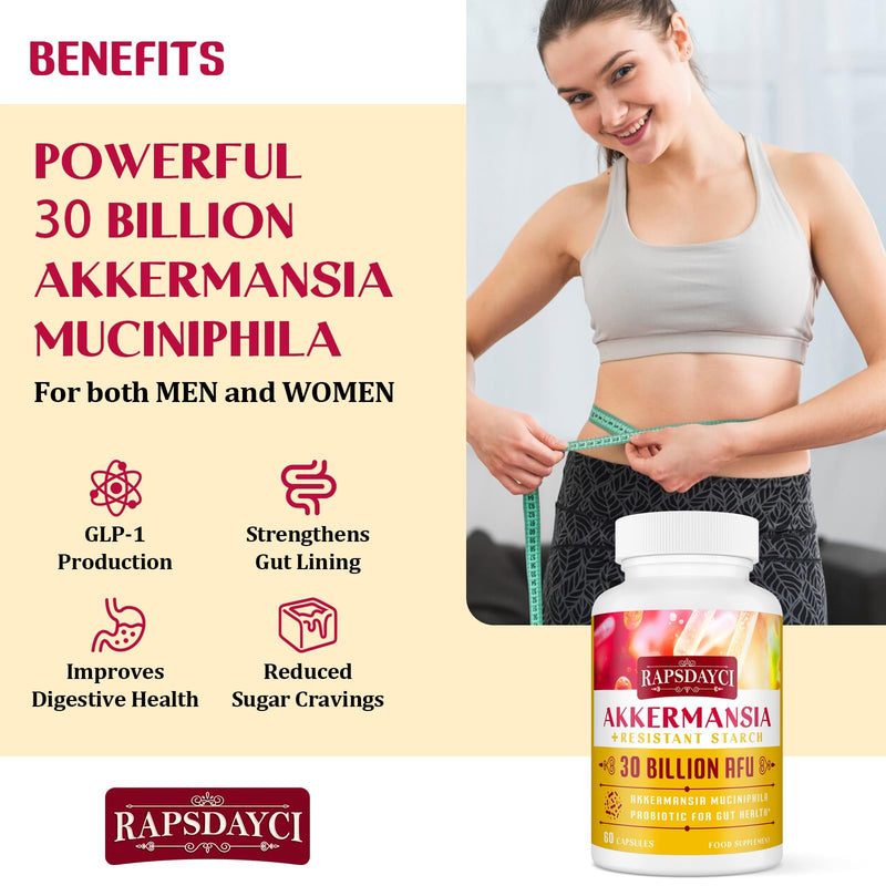 30 Billion AFU Akkermansia Muciniphila, Probiotic for Gut Health & Digestive, Most Potent Probiotic Supplement, A Live Akkermansia Supports Gut Lining & GLP-1, for Women & Men (60 Count (Pack of 1)) 60 count (Pack of 1)
