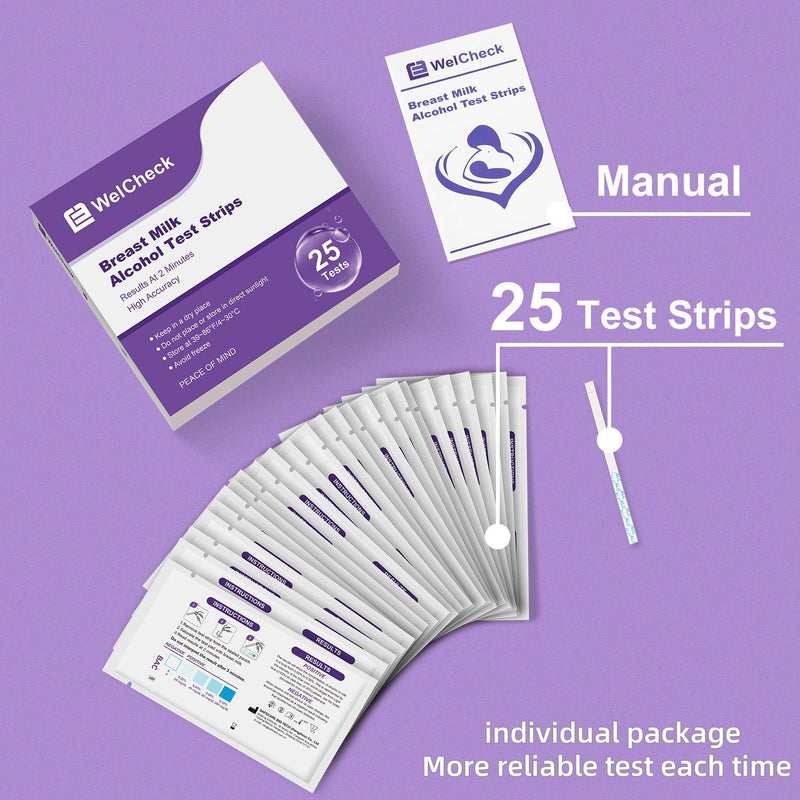 Breast Milk Alcohol Test Strips for Breastfeeding Moms, Alcohol Test Strips for Breastmilk, Detects Alcohol at Home in 2 Minutes, 25 Pack
