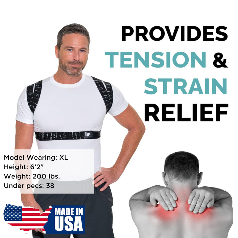 BackEmbrace Posture Corrector for Women and Men - Made in USA - Slim and Adjustable Shoulder Brace - Back Brace for Back Pain Relief- Black Drizzle M/L
