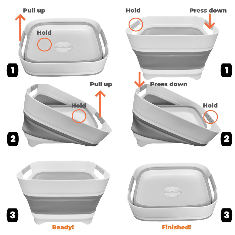 [Australia] - Wash Basin for Baby Bottles, Foldable, Versatile Wash Tub for Kitchen, RV, Outdoor Camping Sink, Sturdy & Easy to Clean Gray 