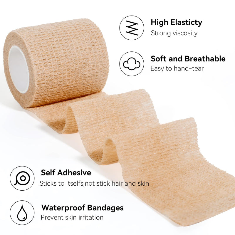 [Australia] - Self Adhesive Bandage Wrap,Bandage Tape,Medical Tape,Vet Tape,Athletic Tape Gauze,for First Aid,Sports, Wrist, Ankle (16pcs Beige, 1inch*5Yards) Skin Color 1inch*16rolls 