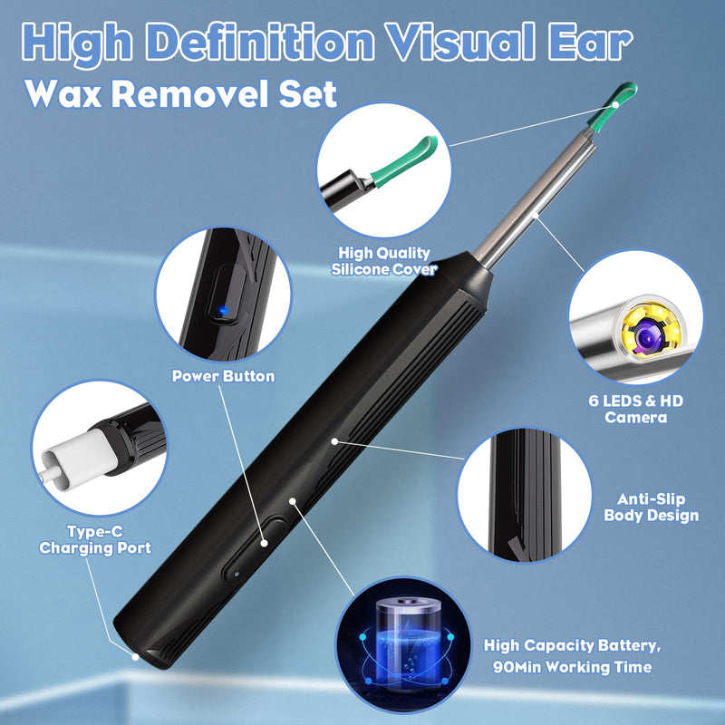 [Australia] - Earwax Remover Otoscope, 1080P WiFi Ear Cleaner HD Ear Camera IP67 Waterproof Ear Cleaner 3.5mm Lens Ear Endoscope with 6 LEDs Rechargeable Ear Cleaner for Children, Adults and Pets 