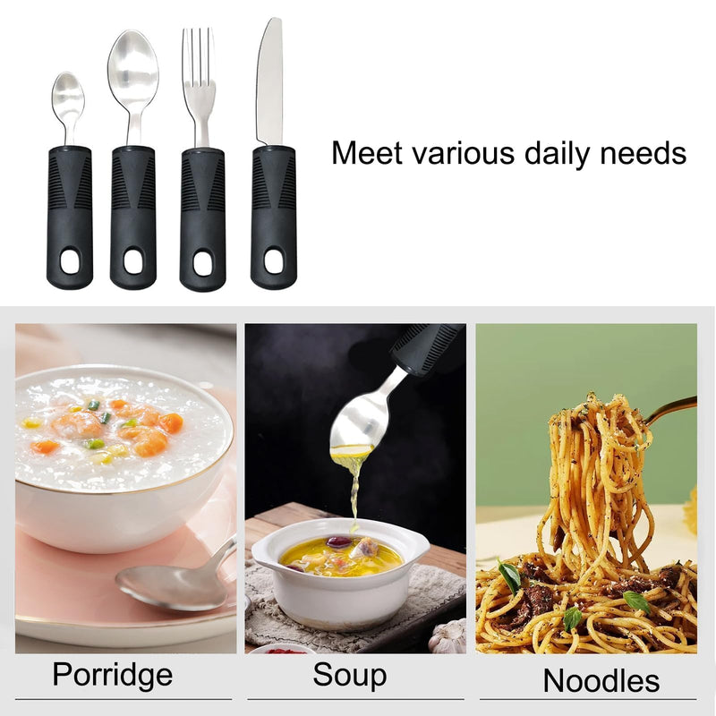 4Pcs Wide Handled Easy Grip Cutlery Set,Easy Grip Cutlery Set for Disabled Hands – Comfortable Adapted Utensils for Arthritic & Parkinson's Patients – Anti-Shake Spoon & Fork