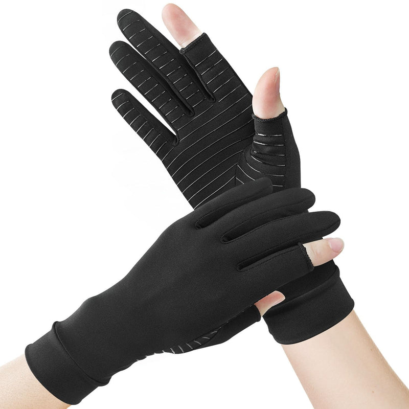 Big Mango Arthritis Gloves, Copper Infused Compression Gloves, Copper Gloves Fingerless for Women Men for Arthritis Pain Relief, Swelling, Rheumatoid, Typing, Hand Support (1 Pair,XLarge) X-Large 2 Fingers Open