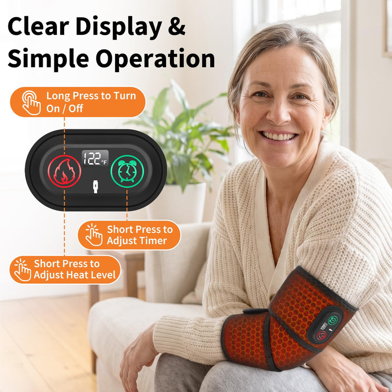 Cordless Arm Heating Pad for Elbow Tendonitis & Tennis Elbow – Rechargeable 4000mAh Battery Heated Elbow Brace Wrap with Digital Display, 3 Heat Levels & Auto Shutoff for Arthritis Forearm Pain Relief