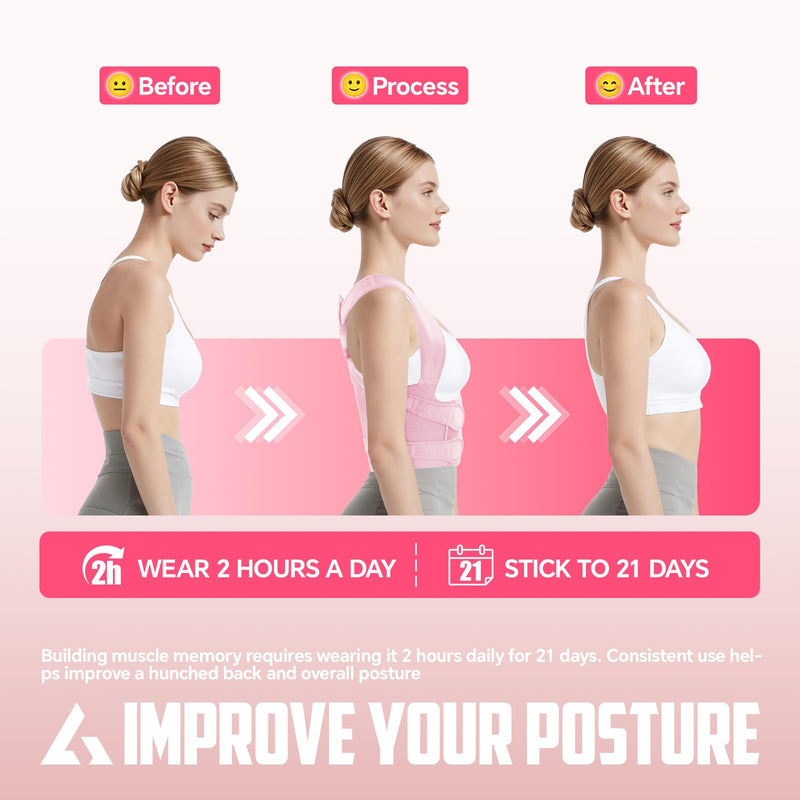 Back Brace Posture Corrector for Women and Men, Full Back Support Straps Straightener, Hunchback Improve Posture-Shoulder, Lumbar and Upper Lower Back Pain Relief (Pink, S) Pink Small