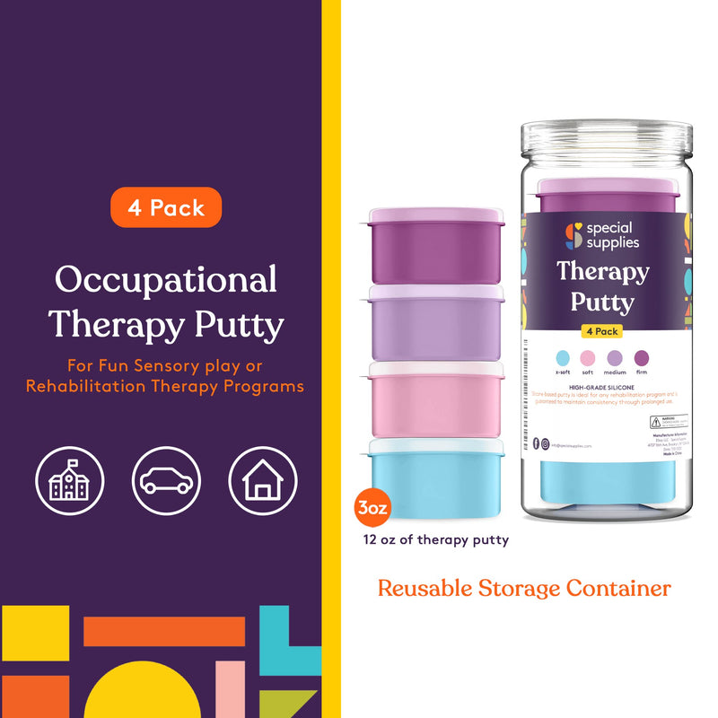 [Australia] - Special Supplies Therapy Putty for Kids and Adults - Resistive Hand Exercise Stress Relief Therapy Putty Kit, Set of 4 Strengths, Three Ounces of Each Putty 