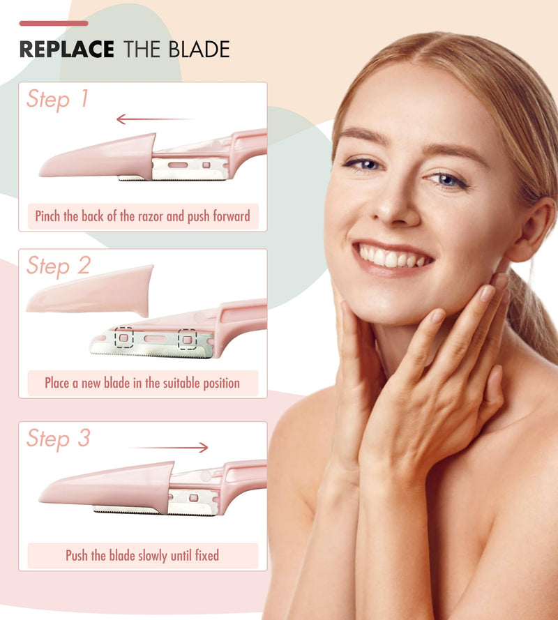 [Australia] - Dermaplaning Tool - Dermaplane Razor for Face, for Women and Men, That Helps Exfoliate and Peach Fuzz - Smooth the Skin, 30 Pcs Foldable Eyebrow Razors + 20 Blade Refills + Eyebrow Stamp Stencils 30 Razors + 20 Blades + Eyebrow Stencils 