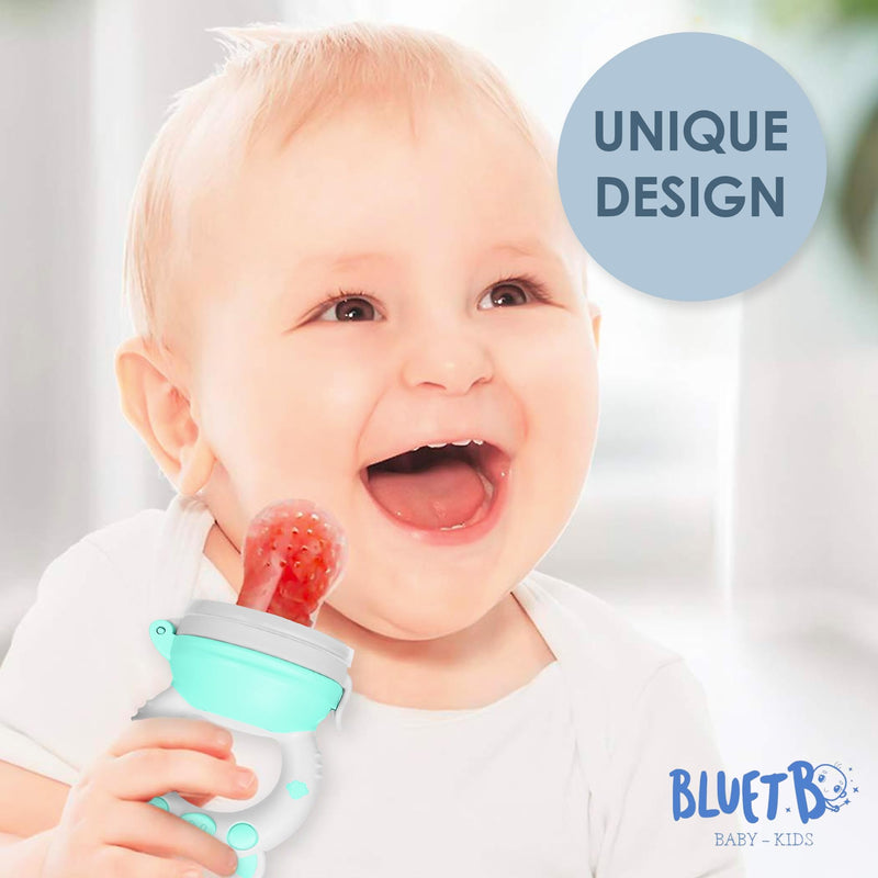 [Australia] - Bluet B- Baby Fruit Feeder Pacifier - BPA-Free Silicone Baby Food Feeder for Self-Feeding - Teething Relief - 4+ Months, 6 Silicone Nipples - 2 Pack Fresh Fruit Pacifier Frozen Teether (Green) Green 