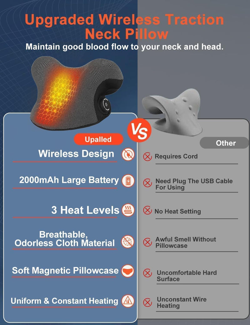 [Australia] - Wireless Heated Neck Stretcher for Pain Relief, Portable Cordless Neck Shoulder Cervical Traction Device with Graphene Heating Pad No Smell Magnetic Therapy Case Relaxer for TMJ Migraine Spine Alignme Black 