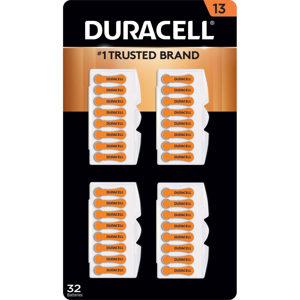 Duracell Hearing Aid Batteries Orange Size 13, 32 Count Pack, 13A Size Hearing Aid Battery with Long-Lasting Power, Extra-Long EasyTab Install for Hearing Aid Devices