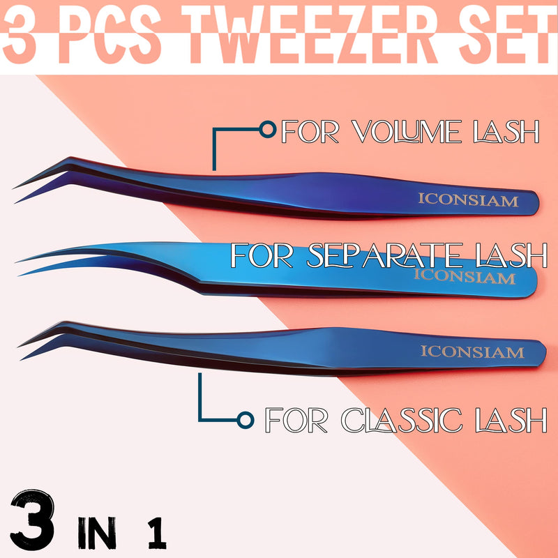 Eyelash Extensions Tweezers 3 Pieces Dolphin Shaped Tweezers and Curved Tip Tweezers for Eyelash Extensions Precision Lashes Tweezers Professional Tools for Isolation Classic Tweezers Blue-classic Tweezers 3 Pcs