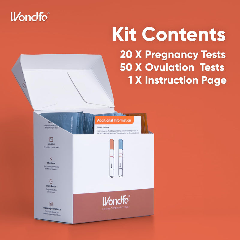 Wondfo 50 Ovulation Test Strips and 20 Pregnancy Test Strips Kit | Rapid Test Detection for Home Self-Checking (50 LH + 20 HCG)-Expirs in Dec 2026 50 LH + 20 HCG