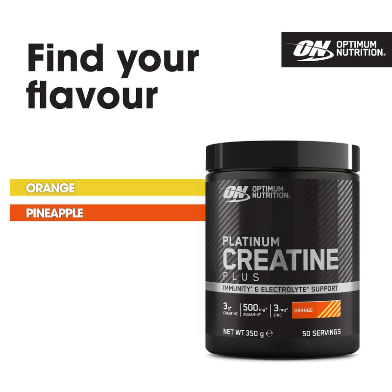 Optimum Nutrition Platinum Creatine Plus, Advanced Food Supplement to Increase Power and Performance, with Aquamin Magnesium for Electrolyte Balance, Orange Flavour, 50 Servings, 350 g