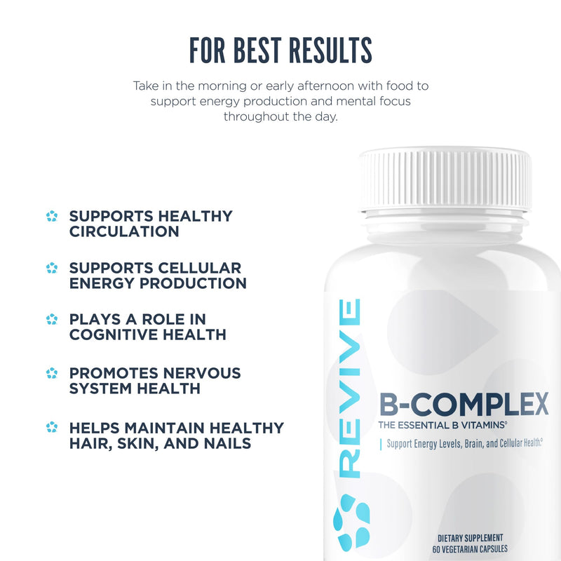 Revive MD Vitamin B Complex Capsules for Men & Women – Supports Heart Health, Energy & Immune System – Vitamin B12 Complex Promotes Healthy Brain Function & Overall Wellness (60 Servings)