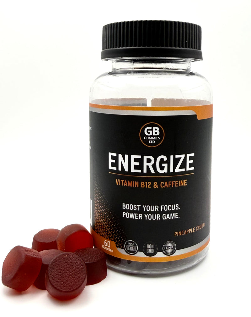 Energy Gummies for Golfers | 120mg Caffeine + L-Theanine | Golf Focus & Energy | Vegan | 60 Gummies | GB Gummies Energize