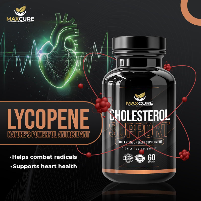 [Australia] - Cholesterol Support Supplement - Heart Health Support Formula with Vitamin B3, Red Yeast Rice & Lycopene, Made in USA, 2 Capsule Daily, 30 Days Supply 