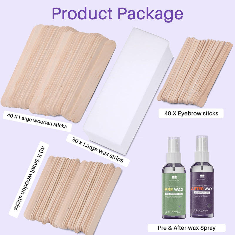 [Australia] - BLITZWAX 120pcs Wooden Waxing Sticks Kit for Hard Wax Hair Removal, Eyebrow Large and Small Applicators for Face, Body, and Lip, with 30 Wax Papers and Oils, Ideal for Women’s At-Home Waxing Orange 
