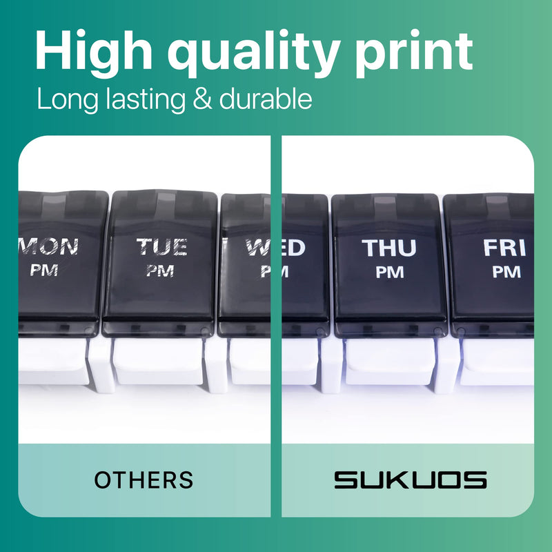 Sukuos AM PM Weekly 7 Day Pill Organizer, 2 Times A Day Pill Box with Arthritis Friendly Push Button, Medicine Cases for Vitamin/Fish Oil/Supplements, Easy to Clean (Black&White) Black & White (1 Pack)