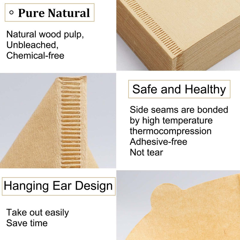 [Australia] - Cone Coffee Filters Size 02, 100 Count 1-4 Cups Unbleached Natural Brown V02 Disposable Coffee Filter Paper, Compatible with V60 and Conical Shaped Pour Over Coffee Dripper and Drip Coffee Maker Natural 100 Count 