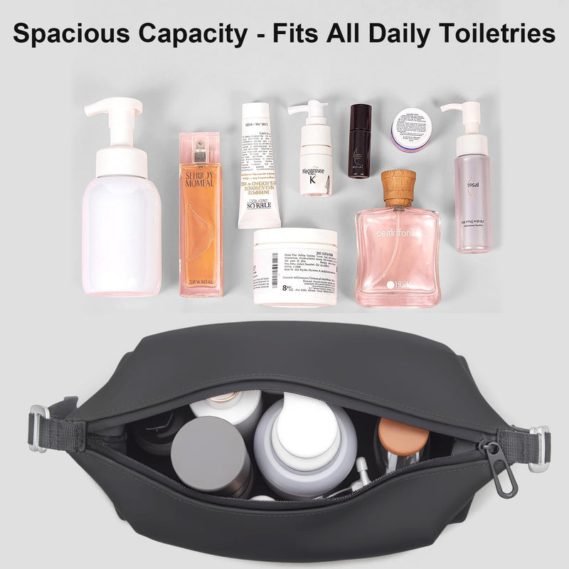 Vomgomfom 6L 13 Inch Silicone Toiletry Bag, Waterproof Leakproof Travel Cosmetic Organizer, Adjustable G-Buckle Compression Dopp Kit, Foldable Makeup Bag for Women & Men (Black, 13" 6L) Black