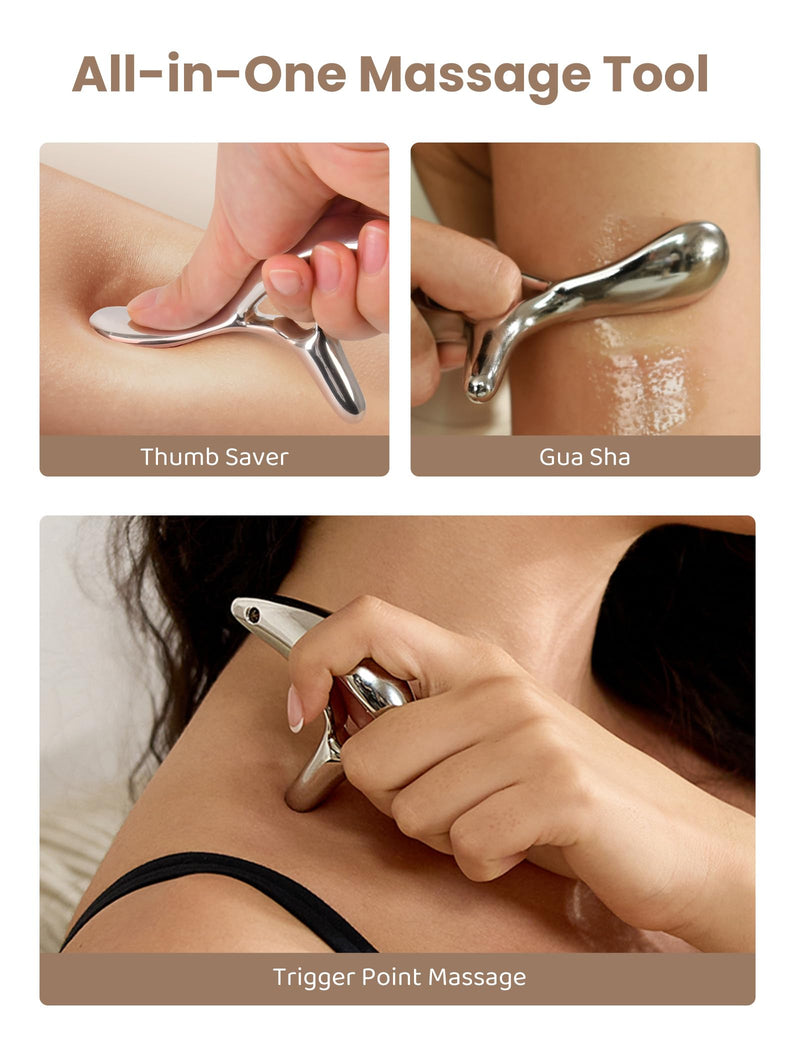 [Australia] - lifechill Trigger Point Massage Tool for Deep Tissue Massage & Gua Sha, Muscle Scraper Tool for Full Body Pain Relief, Thumb Saver Acupressure Tool, FSA HSA Eligible Silver 