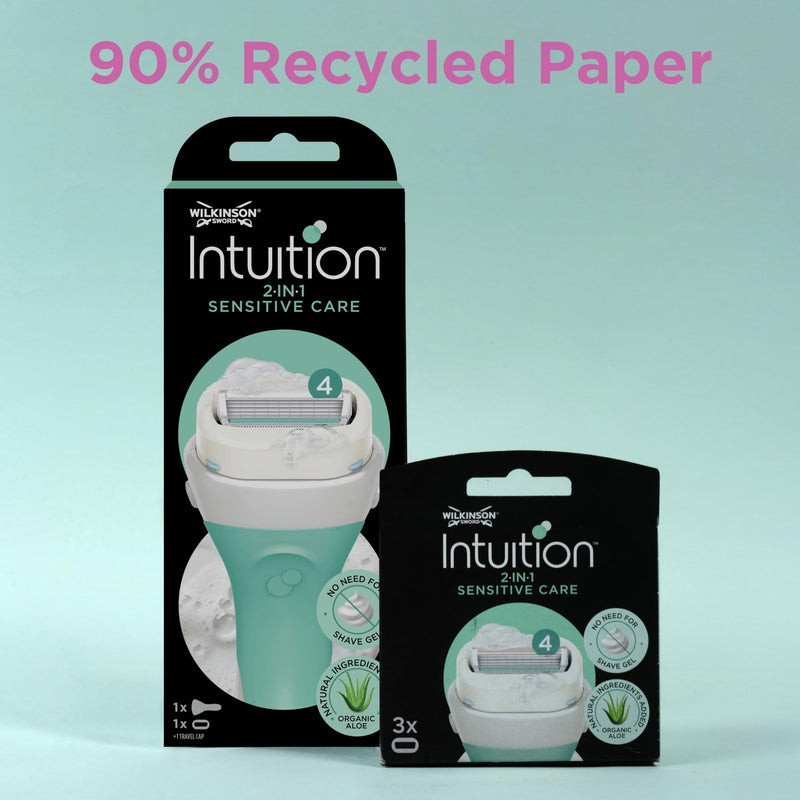 [Australia] - Wilkinson Sword - Intuition Sensitive Care Razor for Women, 3+1 Replacement Blades, No Shaving Gel Required 4 Pieces (Pack of 1) 