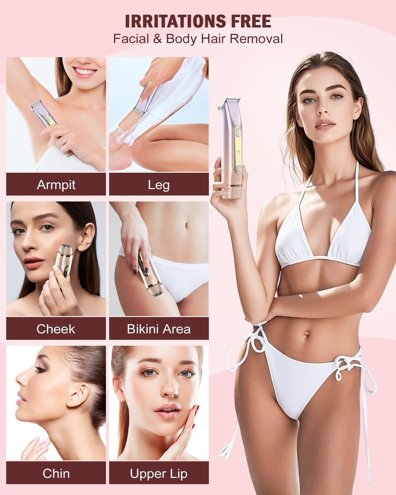 [Australia] - Bikini Trimmer for Women - 2 in 1 Dual Head Bikini Shaver, Painless Electric Razors for Silk Skin, Ceramic Blade, Waterproof Wet & Dry Use Body Hair Removal for Trip（Purple） Purple-rose Gold 