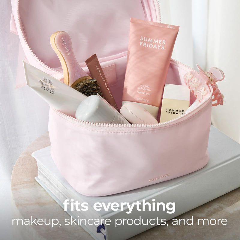 Case-Mate Makeup Bag/Organizer - Cosmetic Bag with Zipper - Ballet Pink Bow | Make Up Pouch w/Waterproof Fabric -Skincare/Toiletry Organizer for Women -Train Case for Travel Essentials & Hair Accessories