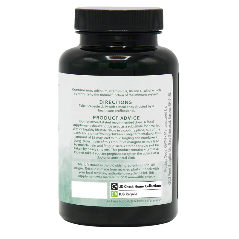 Protecta Immune Formula Supplement - 90 Vegan Capsules - Supports the Normal Function of the Immune System - Vitamin A, B, C, D - Mineral Complex - Non-GMO, Made in the UK - G&G Vitamins