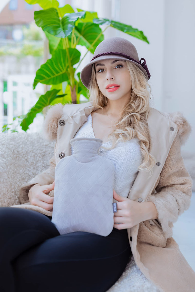 [Australia] - BYXAS Hot Water Bottle with Cover - 2.0L Hot Water Bottles Leak-Proof, Bed Bottle with Super Soft Removable Cover, Hand Foot Warmer, Ideal for Pain Relief, Color Gray Gray A 