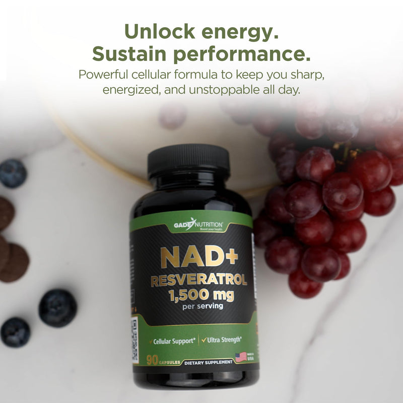 Gade Nutrition NAD Supplement with Resveratrol | Nicotinamide Plus in Capsules Made in USA | Antioxidant Healthy Aging Supplement 90 Count (Pack of 1)