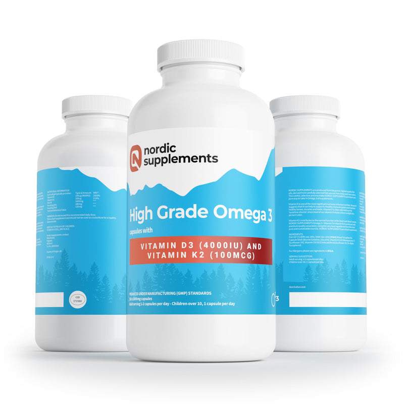 Nordic Supplements® Omega 3 Fish Oil 1000mg with Vitamin D3 4000IU & K2 MK-7 100µg – High Strength Triple Formula for Heart, Brain, Vision, Immune & Bone Health – 365 Capsules – Burp-Free & Ultra-Pure