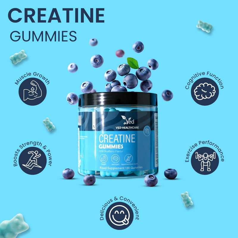 VED Creatine Monohydrate Supplement - 120 Creatine Gummies with Max Nutrition for Men and Women - Gym Accessories Gummies.