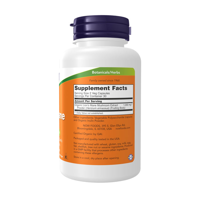 [Australia] - NOW Foods Supplements, Lion's Mane 500 mg, Super Mushroom, Made with Organic Lion's Mane Mushrooms, 60 Veg Capsules 