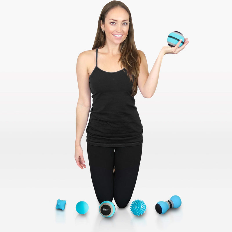 [Australia] - Massage Ball Set for Myofascial Trigger Point Release & Deep Tissue Massage - Set of 6 - Large Foam/Small Foam/Lacrosse/Peanut/Spiky/Hand Exercise Ball (Blue) Blue 